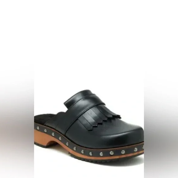 Kelsi Dagger Brooklyn Hibby studded wood bottom clog leather fringe top size 9.5 - Picture 1 of 7
